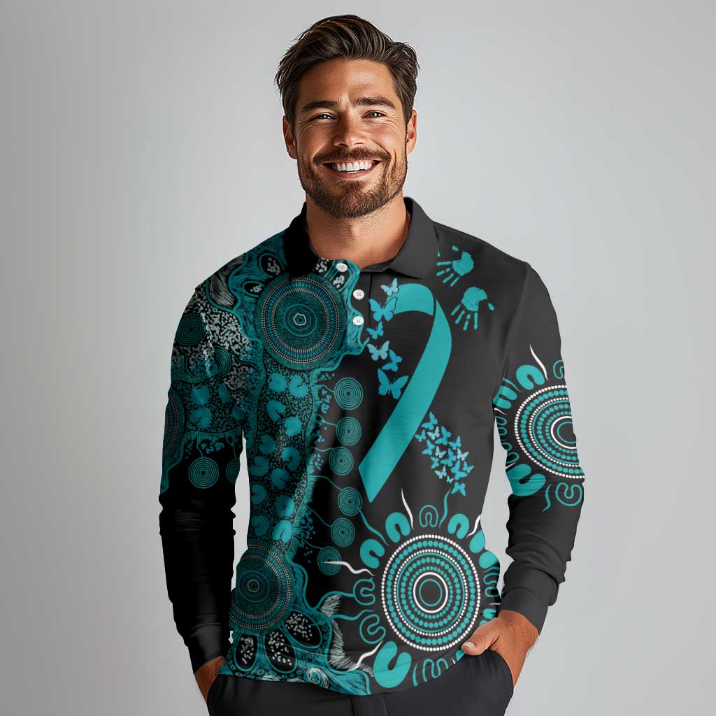 PTSD Awareness Personalised Long Sleeve Polo Shirt Aboriginal Ribbon Dot Painting