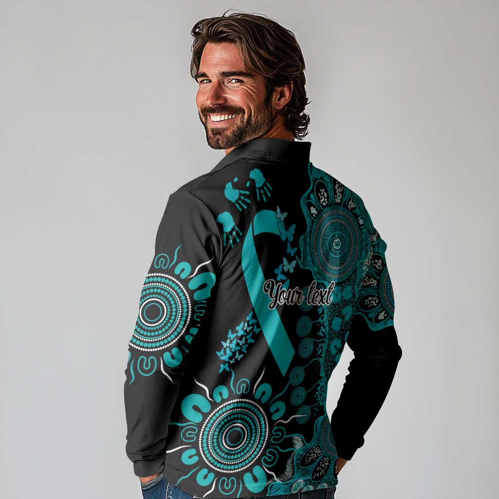 PTSD Awareness Personalised Long Sleeve Polo Shirt Aboriginal Ribbon Dot Painting