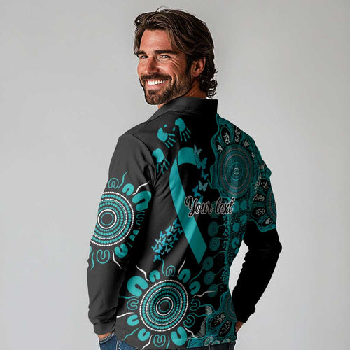 PTSD Awareness Personalised Long Sleeve Polo Shirt Aboriginal Ribbon Dot Painting