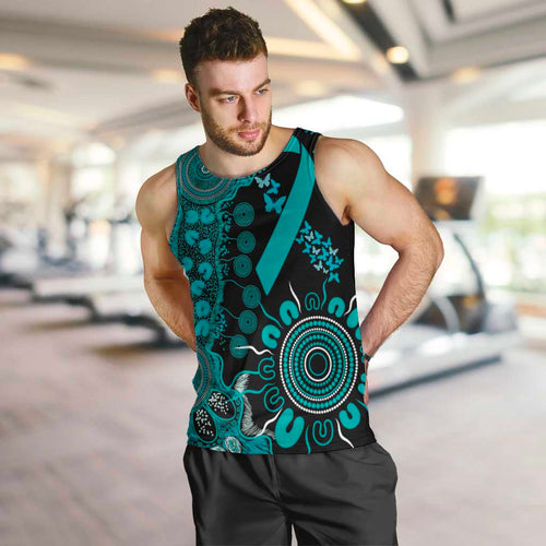 PTSD Awareness Personalised Men Tank Top Aboriginal Ribbon Dot Painting