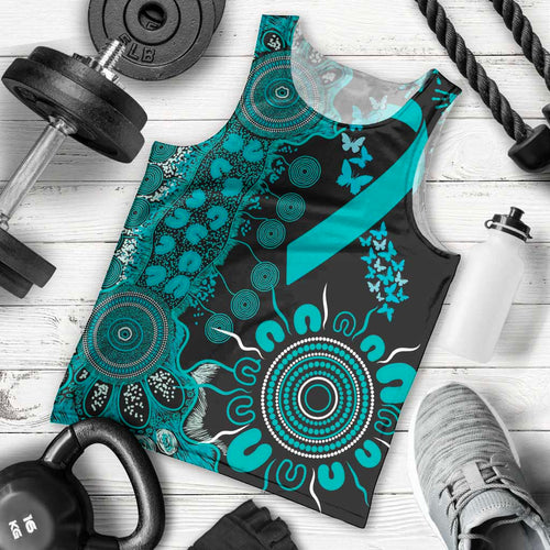 PTSD Awareness Personalised Men Tank Top Aboriginal Ribbon Dot Painting