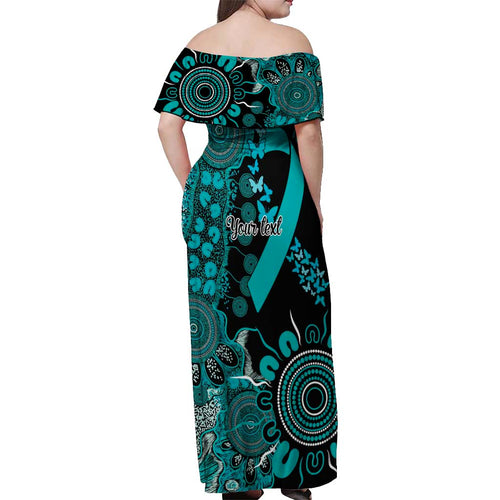 PTSD Awareness Personalised Off Shoulder Maxi Dress Aboriginal Ribbon Dot Painting