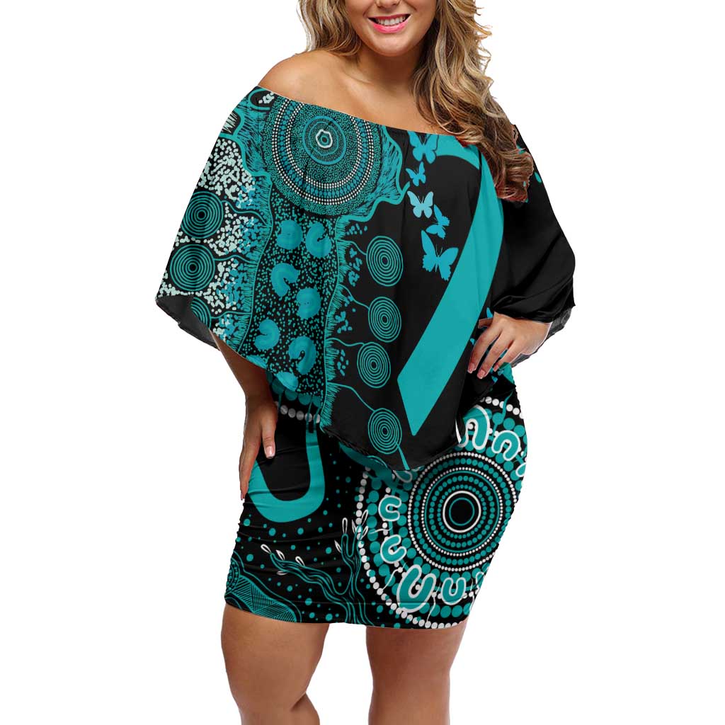 PTSD Awareness Personalised Off Shoulder Short Dress Aboriginal Ribbon Dot Painting