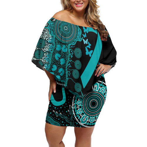 PTSD Awareness Personalised Off Shoulder Short Dress Aboriginal Ribbon Dot Painting