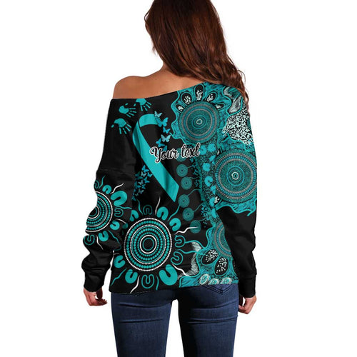 PTSD Awareness Personalised Off Shoulder Sweater Aboriginal Ribbon Dot Painting