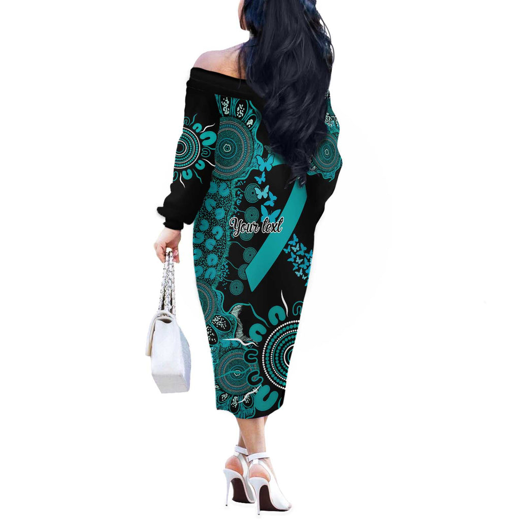 PTSD Awareness Personalised Off The Shoulder Long Sleeve Dress Aboriginal Ribbon Dot Painting