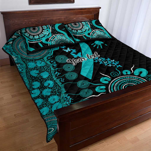 PTSD Awareness Personalised Quilt Bed Set Aboriginal Ribbon Dot Painting