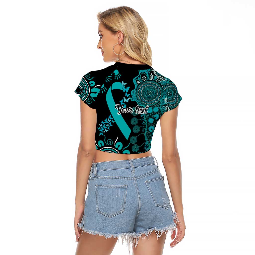 PTSD Awareness Personalised Raglan Cropped T Shirt Aboriginal Ribbon Dot Painting