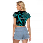 PTSD Awareness Personalised Raglan Cropped T Shirt Aboriginal Ribbon Dot Painting