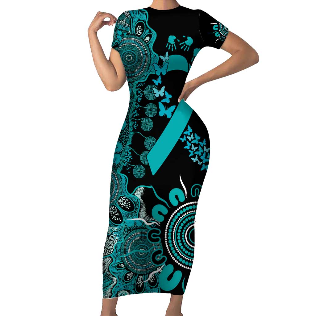 PTSD Awareness Personalised Short Sleeve Bodycon Dress Aboriginal Ribbon Dot Painting