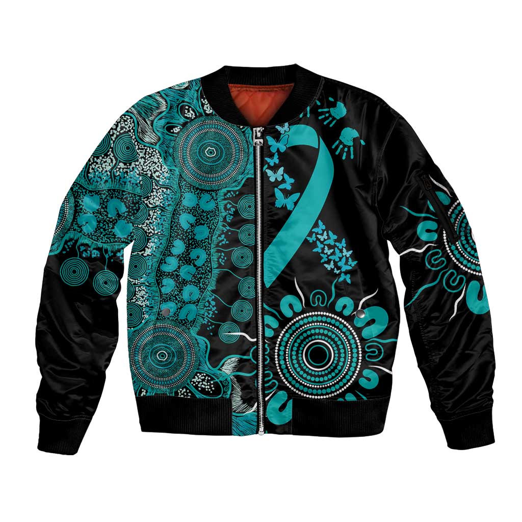 PTSD Awareness Personalised Sleeve Zip Bomber Jacket Aboriginal Ribbon Dot Painting