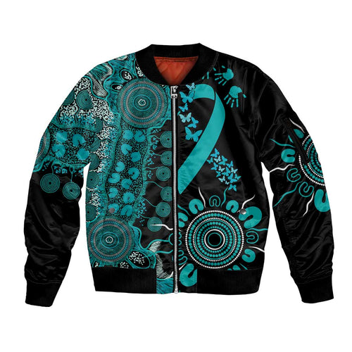 PTSD Awareness Personalised Sleeve Zip Bomber Jacket Aboriginal Ribbon Dot Painting