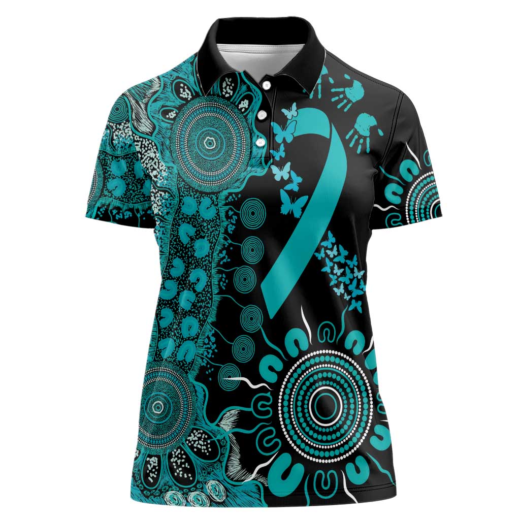 PTSD Awareness Personalised Women Polo Shirt Aboriginal Ribbon Dot Painting