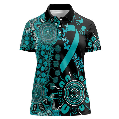 PTSD Awareness Personalised Women Polo Shirt Aboriginal Ribbon Dot Painting