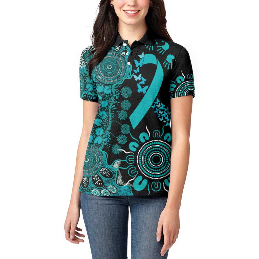 PTSD Awareness Personalised Women Polo Shirt Aboriginal Ribbon Dot Painting