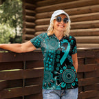 PTSD Awareness Personalised Women Polo Shirt Aboriginal Ribbon Dot Painting