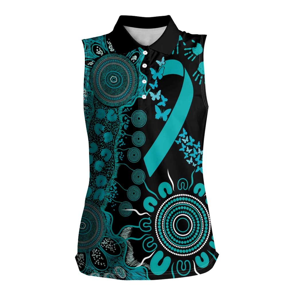 PTSD Awareness Personalised Women Sleeveless Polo Shirt Aboriginal Ribbon Dot Painting