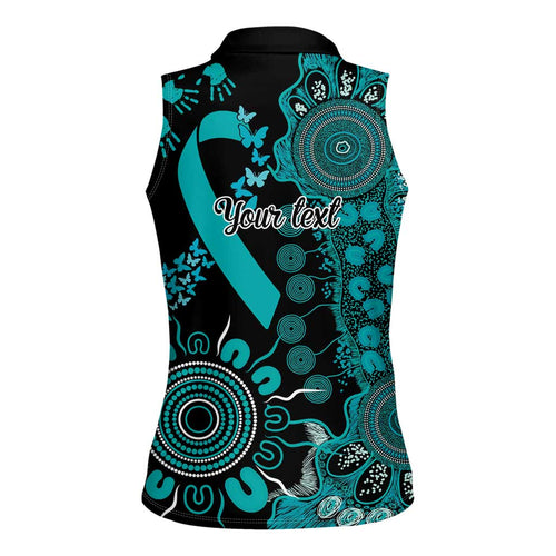 PTSD Awareness Personalised Women Sleeveless Polo Shirt Aboriginal Ribbon Dot Painting