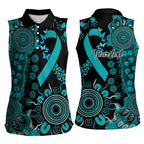PTSD Awareness Personalised Women Sleeveless Polo Shirt Aboriginal Ribbon Dot Painting