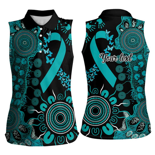 PTSD Awareness Personalised Women Sleeveless Polo Shirt Aboriginal Ribbon Dot Painting