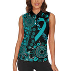 PTSD Awareness Personalised Women Sleeveless Polo Shirt Aboriginal Ribbon Dot Painting