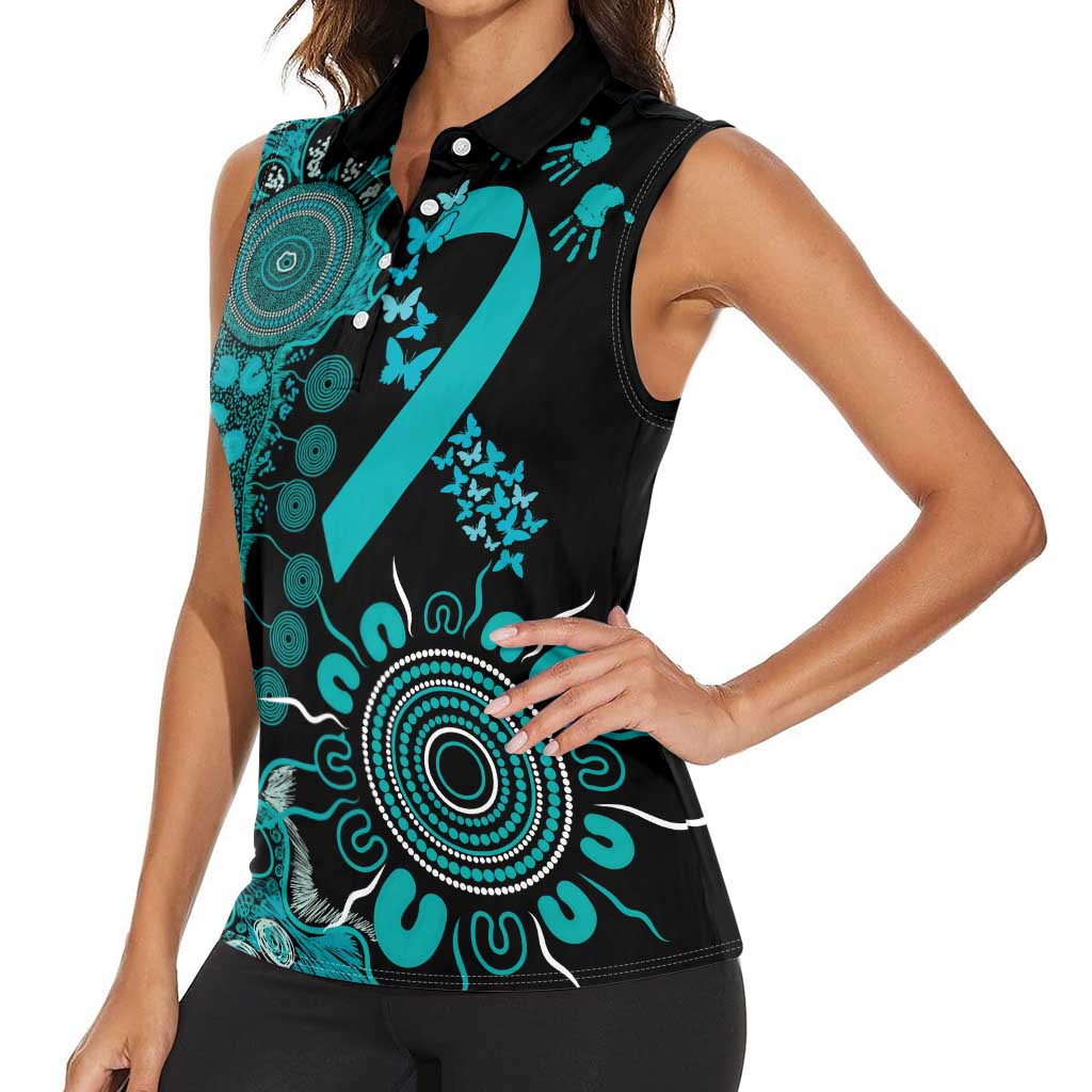 PTSD Awareness Personalised Women Sleeveless Polo Shirt Aboriginal Ribbon Dot Painting