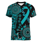 PTSD Awareness Personalised Women V-Neck T-Shirt Aboriginal Ribbon Dot Painting