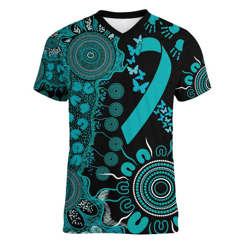 PTSD Awareness Personalised Women V-Neck T-Shirt Aboriginal Ribbon Dot Painting