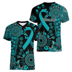 PTSD Awareness Personalised Women V-Neck T-Shirt Aboriginal Ribbon Dot Painting