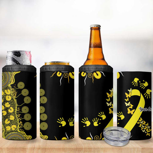 Sarcoma Awareness Personalised 4 in 1 Can Cooler Tumbler Aboriginal Ribbon Dot Painting