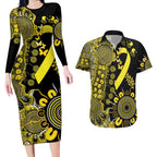 Sarcoma Awareness Personalised Couples Matching Long Sleeve Bodycon Dress and Hawaiian Shirt Aboriginal Ribbon Dot Painting