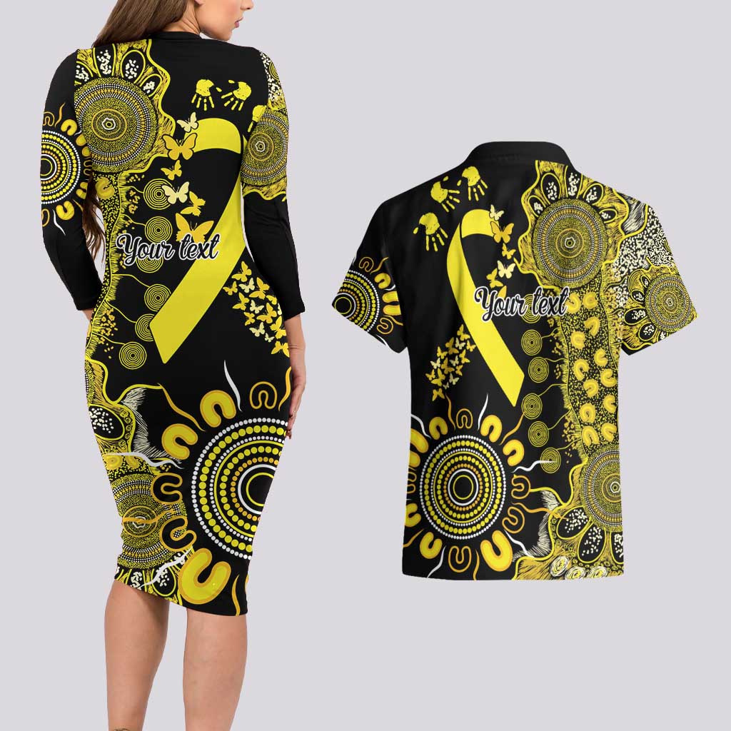 Sarcoma Awareness Personalised Couples Matching Long Sleeve Bodycon Dress and Hawaiian Shirt Aboriginal Ribbon Dot Painting