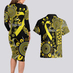 Sarcoma Awareness Personalised Couples Matching Long Sleeve Bodycon Dress and Hawaiian Shirt Aboriginal Ribbon Dot Painting