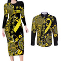 Sarcoma Awareness Personalised Couples Matching Long Sleeve Bodycon Dress and Long Sleeve Button Shirt Aboriginal Ribbon Dot Painting