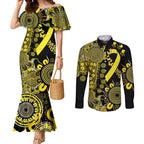 Sarcoma Awareness Personalised Couples Matching Mermaid Dress and Long Sleeve Button Shirt Aboriginal Ribbon Dot Painting