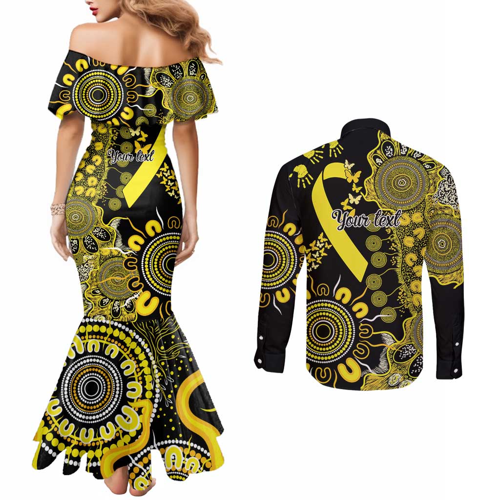 Sarcoma Awareness Personalised Couples Matching Mermaid Dress and Long Sleeve Button Shirt Aboriginal Ribbon Dot Painting