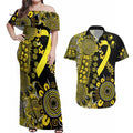 Sarcoma Awareness Personalised Couples Matching Off Shoulder Maxi Dress and Hawaiian Shirt Aboriginal Ribbon Dot Painting