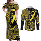 Sarcoma Awareness Personalised Couples Matching Off Shoulder Maxi Dress and Long Sleeve Button Shirt Aboriginal Ribbon Dot Painting