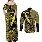 Sarcoma Awareness Personalised Couples Matching Off Shoulder Maxi Dress and Long Sleeve Button Shirt Aboriginal Ribbon Dot Painting