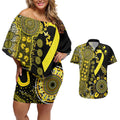 Sarcoma Awareness Personalised Couples Matching Off Shoulder Short Dress and Hawaiian Shirt Aboriginal Ribbon Dot Painting