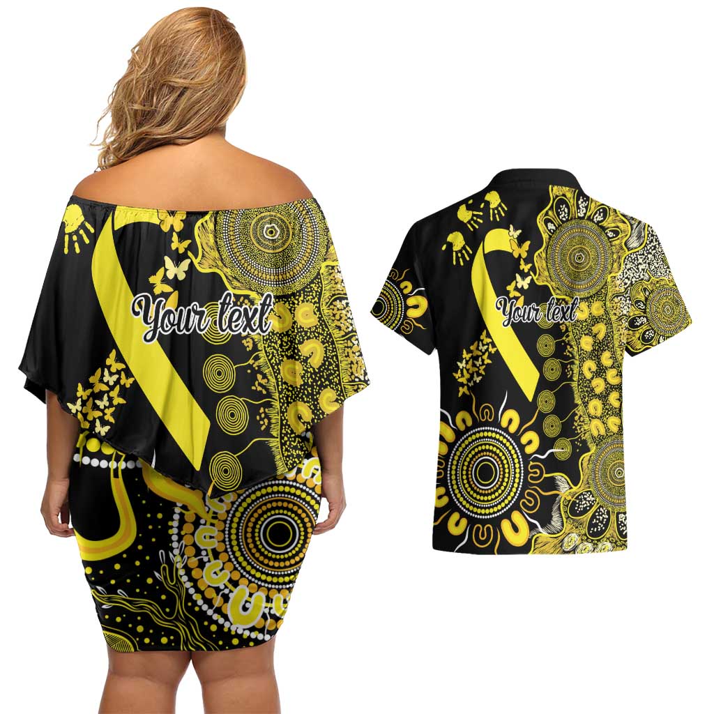 Sarcoma Awareness Personalised Couples Matching Off Shoulder Short Dress and Hawaiian Shirt Aboriginal Ribbon Dot Painting