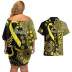 Sarcoma Awareness Personalised Couples Matching Off Shoulder Short Dress and Hawaiian Shirt Aboriginal Ribbon Dot Painting