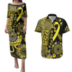 Sarcoma Awareness Personalised Couples Matching Puletasi and Hawaiian Shirt Aboriginal Ribbon Dot Painting