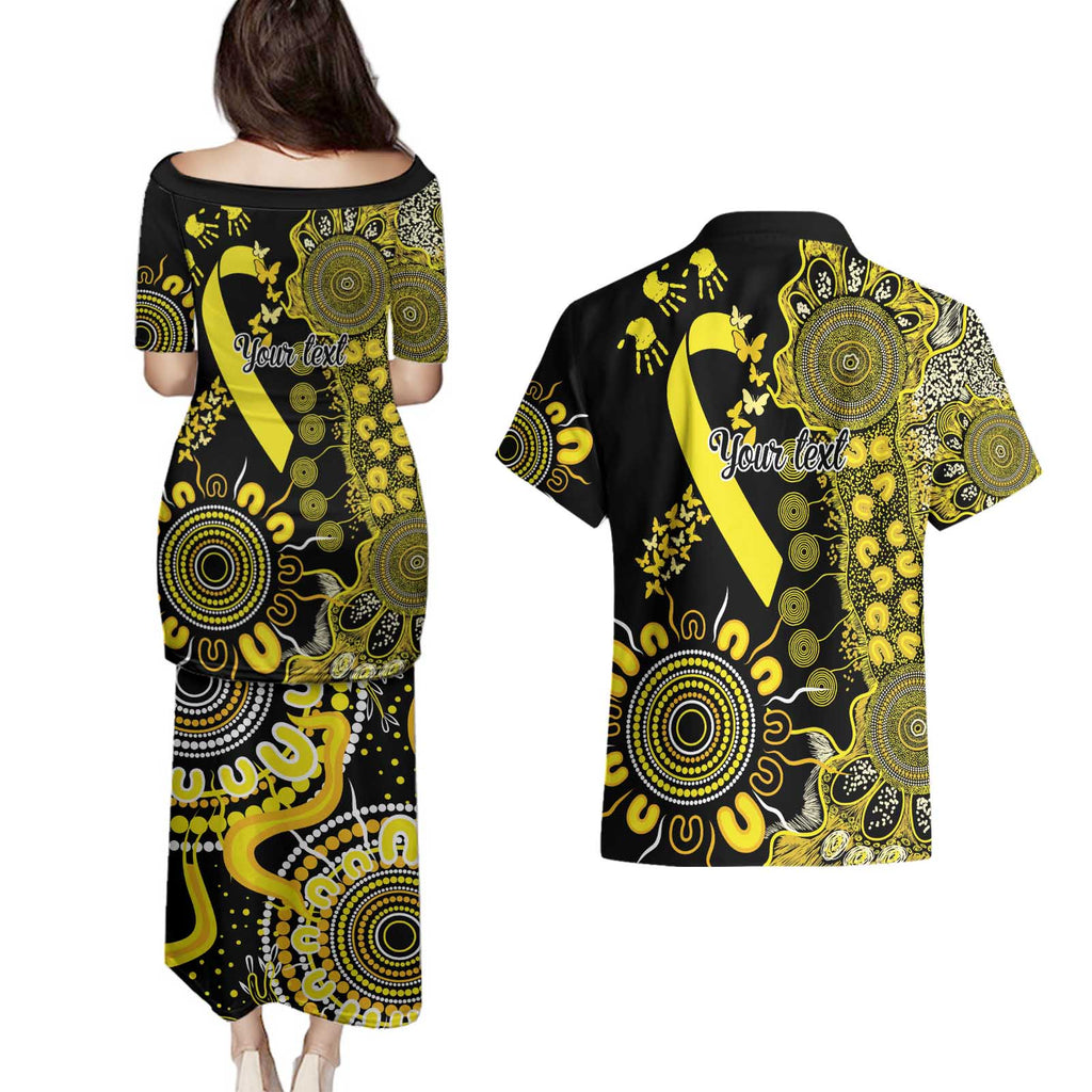 Sarcoma Awareness Personalised Couples Matching Puletasi and Hawaiian Shirt Aboriginal Ribbon Dot Painting