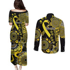 Sarcoma Awareness Personalised Couples Matching Puletasi and Long Sleeve Button Shirt Aboriginal Ribbon Dot Painting