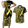 Sarcoma Awareness Personalised Couples Matching Short Sleeve Bodycon Dress and Hawaiian Shirt Aboriginal Ribbon Dot Painting