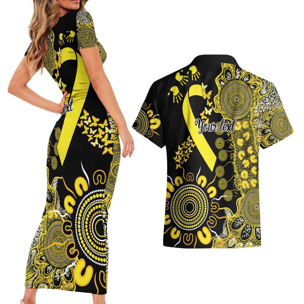 Sarcoma Awareness Personalised Couples Matching Short Sleeve Bodycon Dress and Hawaiian Shirt Aboriginal Ribbon Dot Painting
