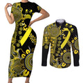 Sarcoma Awareness Personalised Couples Matching Short Sleeve Bodycon Dress and Long Sleeve Button Shirt Aboriginal Ribbon Dot Painting