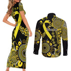 Sarcoma Awareness Personalised Couples Matching Short Sleeve Bodycon Dress and Long Sleeve Button Shirt Aboriginal Ribbon Dot Painting