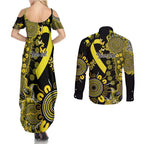 Sarcoma Awareness Personalised Couples Matching Summer Maxi Dress and Long Sleeve Button Shirt Aboriginal Ribbon Dot Painting